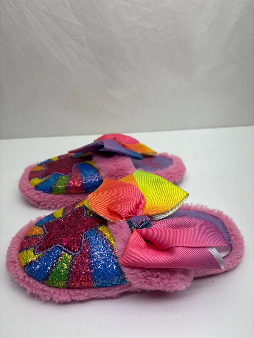 Jojo Rainbow Star Pink Glitter Slipper with Bow SZ 11-12 for little girl, box 73
